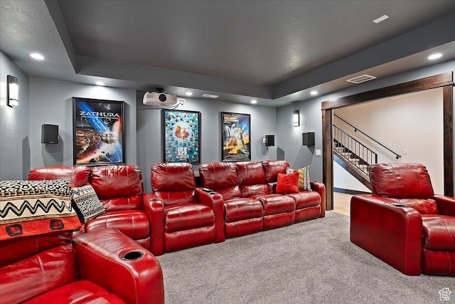 3749 N Eagle Ridge Dr E, Eden, UT 84310 - home theater room with carpet, recessed lighting, and a tray ceiling