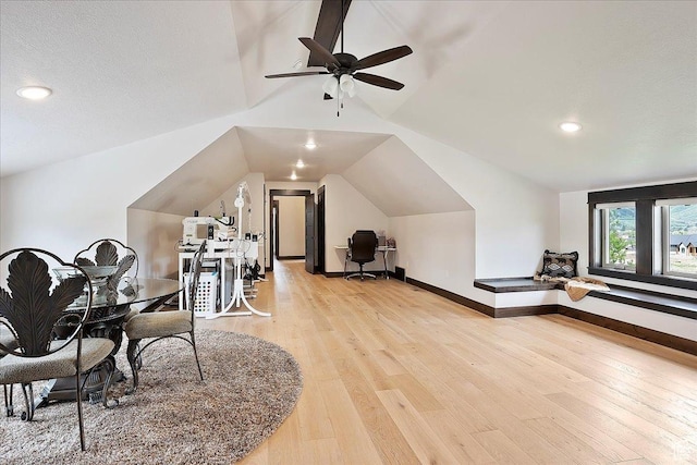 3749 N Eagle Ridge Dr E, Eden, UT 84310 - additional living space featuring ceiling fan, lofted ceiling, light wood finished floors, baseboards, and recessed lighting