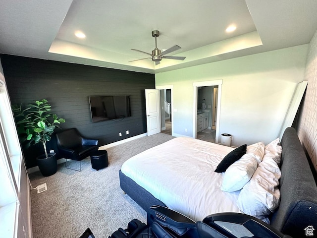 3146 W 1280 N, Provo, UT 84601 - carpeted bedroom with a tray ceiling, baseboards, recessed lighting, a ceiling fan, and connected bathroom