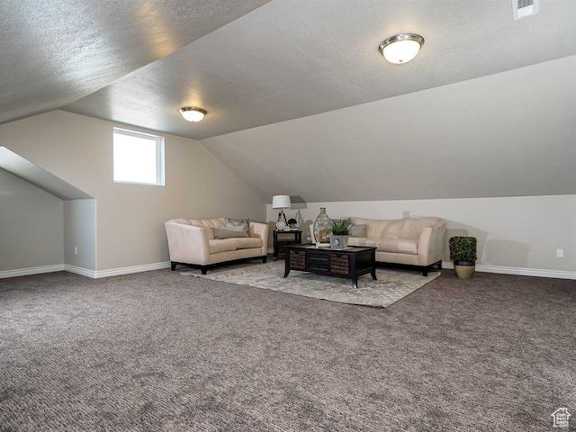 3286 S 2275 W, West Haven, UT 84401 - carpeted living area with lofted ceiling, baseboards, and a textured ceiling