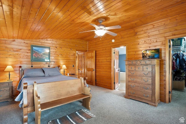 448 S 8600 E, Huntsville, UT 84317 - bedroom featuring wooden ceiling, carpet flooring, a walk in closet, wood walls, and a closet