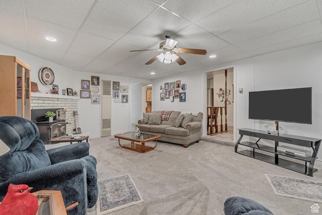 3238 S Maple Way, West Valley City, UT 84119 - living room with ceiling fan, carpet flooring, recessed lighting, baseboards, and a drop ceiling