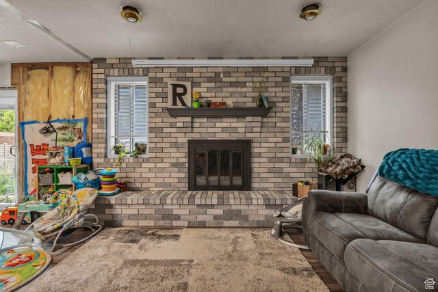 926 N 400 E, American Fork, UT 84003 - living room with a brick fireplace and brick wall