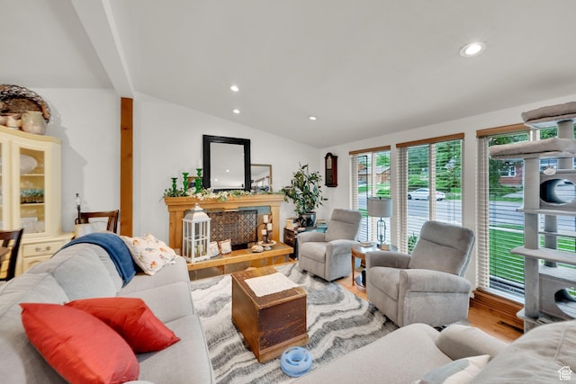 490 S 800 E, Bountiful, UT 84010 - living area featuring wood finished floors, recessed lighting, and a fireplace with raised hearth