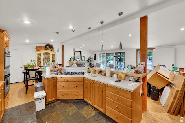 490 S 800 E, Bountiful, UT 84010 - kitchen with light countertops, gas cooktop, pendant lighting, lofted ceiling, and recessed lighting