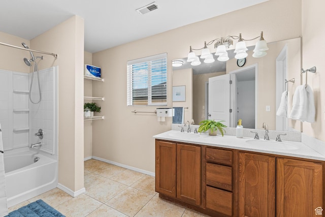 2868 W Willow Sprout Rd S, Lehi, UT 84043 - full bath with tile patterned floors, double vanity, tub / shower combination, and baseboards