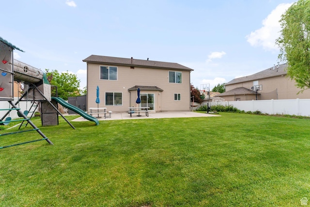 2868 W Willow Sprout Rd S, Lehi, UT 84043 - rear view of property featuring a playground and a patio
