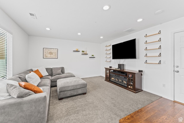 2868 W Willow Sprout Rd S, Lehi, UT 84043 - living area featuring recessed lighting, wood finished floors, and baseboards