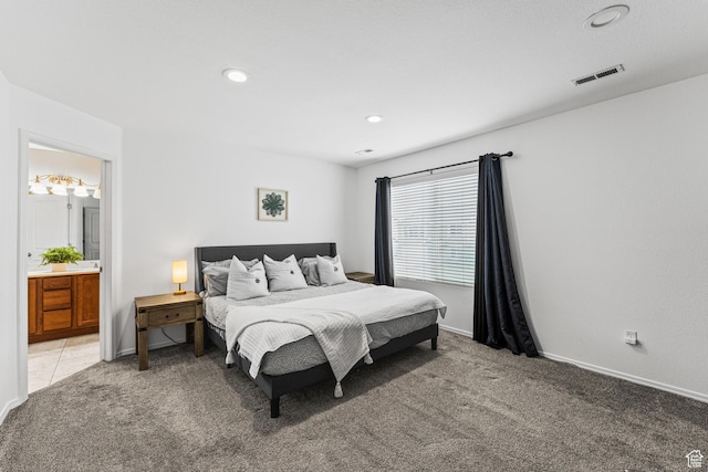 2868 W Willow Sprout Rd S, Lehi, UT 84043 - bedroom with light carpet, recessed lighting, ensuite bath, and baseboards