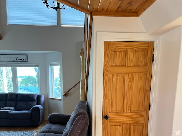 living room with lofted ceiling