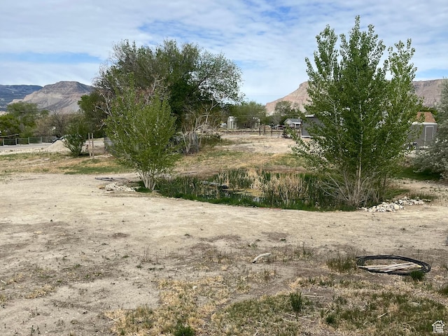 view of yard with a mountain view