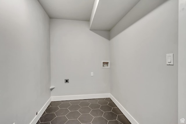 3537 S 5050 W, West Haven, UT 84401 - clothes washing area with electric dryer hookup, washer hookup, dark tile patterned floors, and baseboards