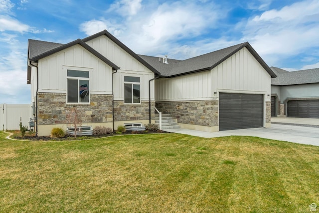 3537 S 5050 W, West Haven, UT 84401 - view of front of home featuring board and batten siding, a garage, concrete driveway, stone siding, and a shingled roof