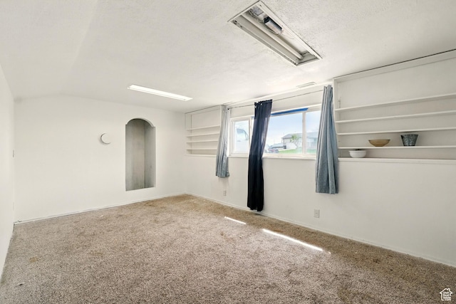 1170 N 1600 W, Lewiston, UT 84320 - empty room with a textured ceiling, carpet flooring, lofted ceiling, baseboards, and arched walkways