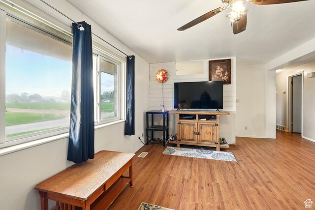 1170 N 1600 W, Lewiston, UT 84320 - living room with a ceiling fan and light wood finished floors