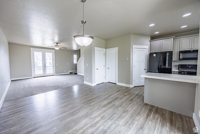 972 S High Ridge Rd, Spanish Fork, UT 84660 - kitchen featuring black appliances, gray cabinetry, baseboards, light countertops, and recessed lighting