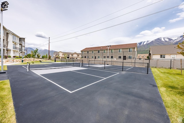 972 S High Ridge Rd, Spanish Fork, UT 84660 - view of tennis court with a mountain view and fence