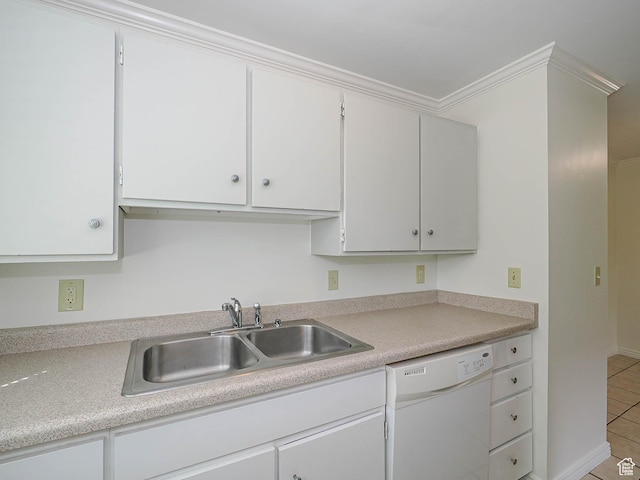 2760 S 2000 E Unit 6A, Salt Lake City, UT 84109 - kitchen featuring dishwasher, a sink, light tile patterned floors, light countertops, and white cabinetry