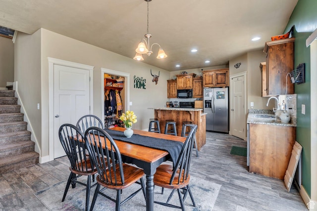 641 W 1450 S, Springville, UT 84663 - dining area featuring stairway, recessed lighting, baseboards, a chandelier, and light wood-style flooring