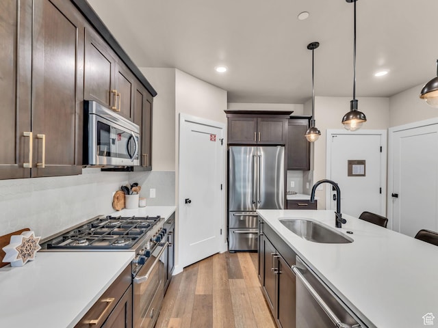 909 W Peace Tree Trl W Unit 416, Heber City, UT 84032 - kitchen featuring appliances with stainless steel finishes, a sink, light wood-style flooring, light countertops, and dark brown cabinets