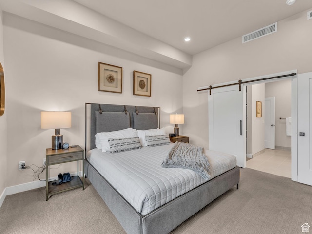 909 W Peace Tree Trl W Unit 416, Heber City, UT 84032 - carpeted bedroom with a barn door, baseboards, and recessed lighting