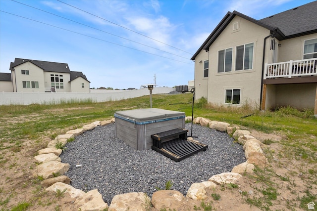 709 W 400 N, Mapleton, UT 84664 - view of yard with a hot tub, cooling unit, a wooden deck, and fence