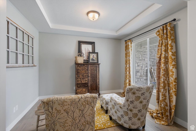 709 W 400 N, Mapleton, UT 84664 - sitting room with a raised ceiling, baseboards, and wood finished floors