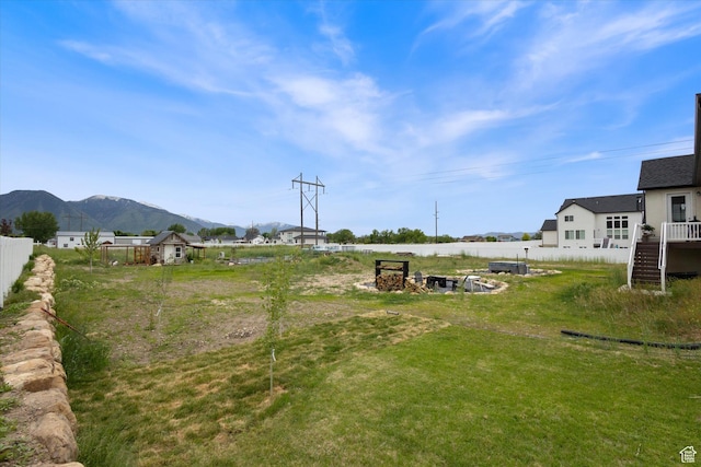 709 W 400 N, Mapleton, UT 84664 - view of yard with a mountain view, fence, and stairs