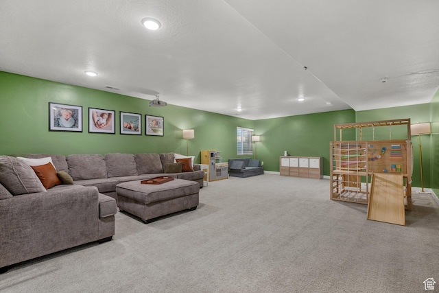 6613 S Ellerston Dr W, Murray, UT 84123 - living room with carpet flooring, baseboards, and recessed lighting
