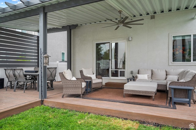 6613 S Ellerston Dr W, Murray, UT 84123 - wooden deck with outdoor lounge area, ceiling fan, and outdoor dining area
