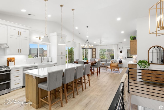 1360 E Telegraph St Unit 48, Washington, UT 84780 - kitchen featuring stainless steel appliances, a sink, a center island, light countertops, and white cabinetry