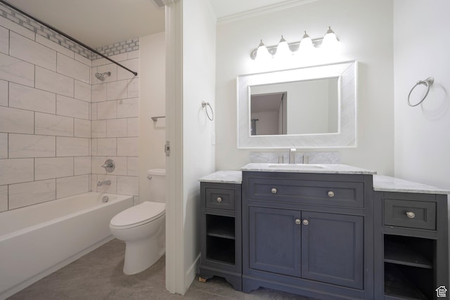 4604 S Woodduck Ln, Millcreek, UT 84117 - full bathroom with toilet, bathtub / shower combination, vanity, and ornamental molding