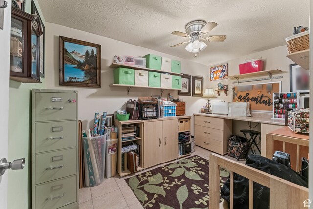 6407 N Dry Fork Cyn W, Dry Fork, UT 84078 - kitchen with a ceiling fan, open shelves, a textured ceiling, and light tile patterned floors