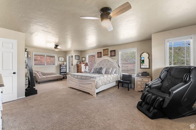 6407 N Dry Fork Cyn W, Dry Fork, UT 84078 - bedroom with light carpet, ceiling fan, and a textured ceiling