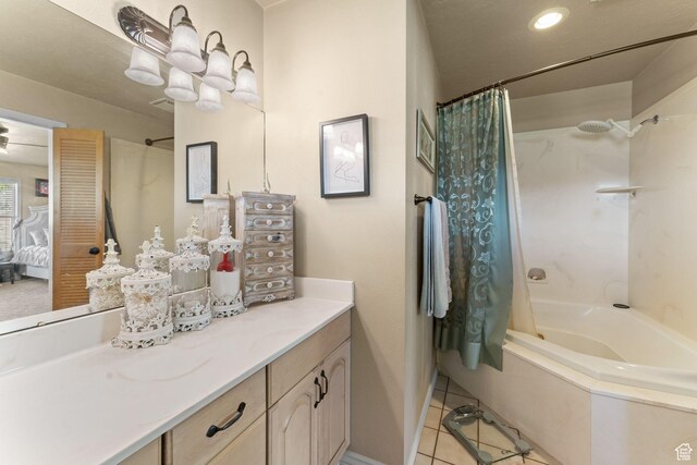 6407 N Dry Fork Cyn W, Dry Fork, UT 84078 - ensuite bathroom with vanity, shower / tub combo, tile patterned floors, baseboards, and recessed lighting