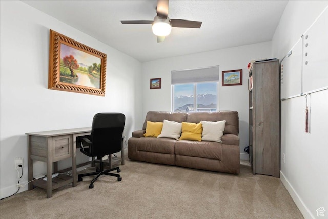 5118 N Blackbrush Dr, Eagle Mountain, UT 84005 - office area featuring carpet, a ceiling fan, and baseboards