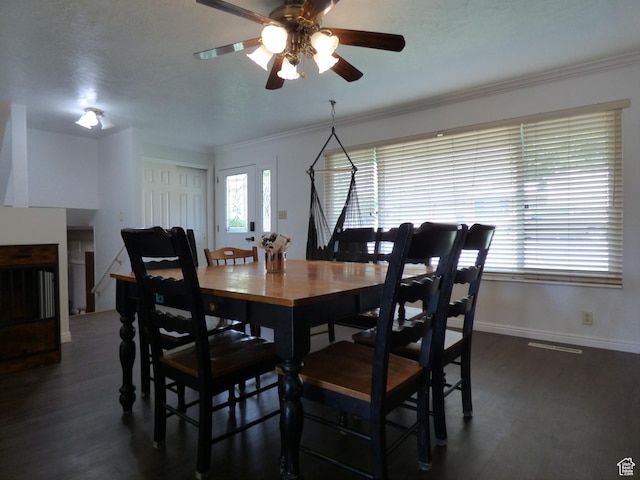 648 S 1350 E, Provo, UT 84606 - dining space with a ceiling fan, dark wood finished floors, ornamental molding, and baseboards