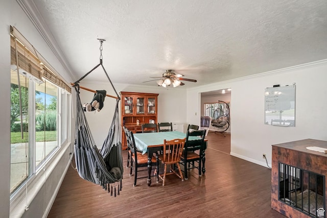 648 S 1350 E, Provo, UT 84606 - dining room with a textured ceiling, plenty of natural light, dark wood-style flooring, ornamental molding, and ceiling fan