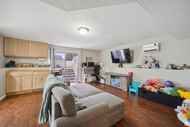 1805 W Grays Pl N, Lehi, UT 84043 - living area featuring wood finished floors, a textured ceiling, and a wall mounted air conditioner