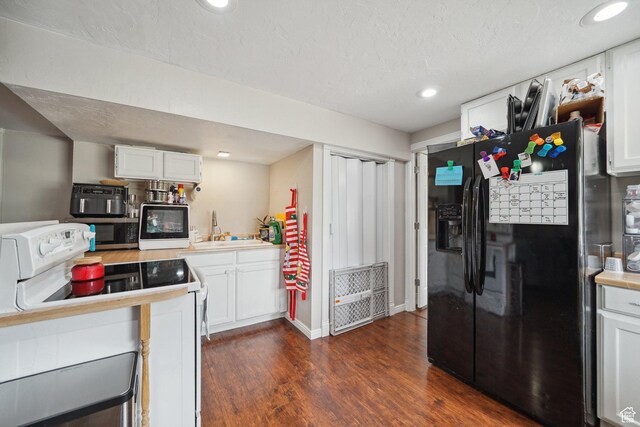 1805 W Grays Pl N, Lehi, UT 84043 - kitchen with black refrigerator with ice dispenser, electric stove, stainless steel microwave, a sink, and dark wood finished floors