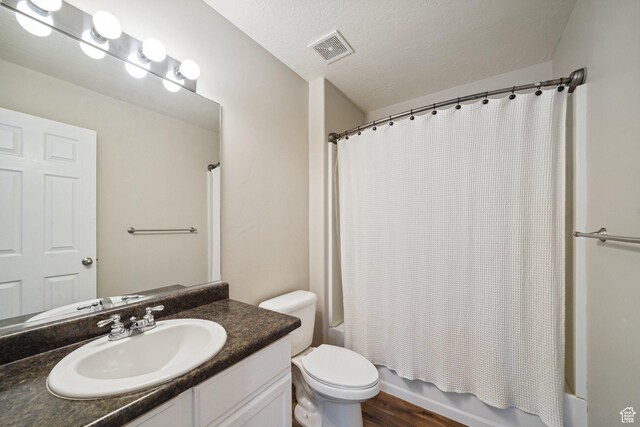 1805 W Grays Pl N, Lehi, UT 84043 - bathroom featuring vanity, shower / bath combination with curtain, toilet, and wood finished floors