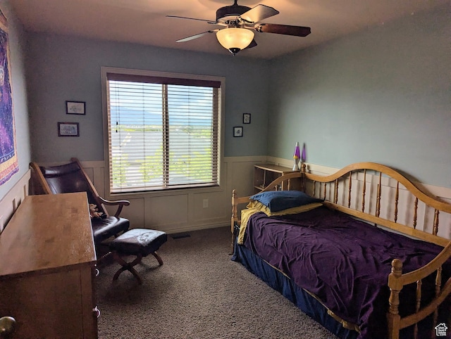 465 N 100th St E, Millville, UT 84326 - bedroom featuring carpet floors, a wainscoted wall, and ceiling fan