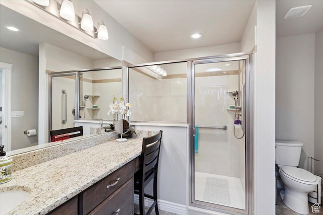 1776 W 3025 S, Syracuse, UT 84075 - bathroom with toilet, vanity, a shower stall, and recessed lighting