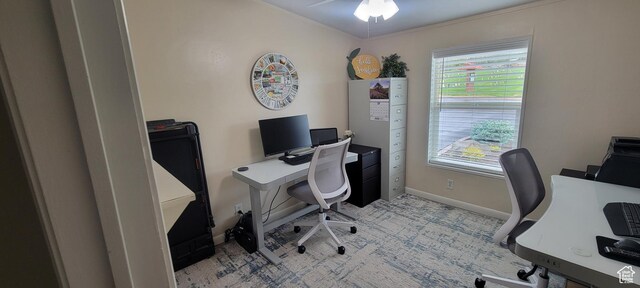 65 E 200 S, Orderville, UT 84758 - office area featuring ceiling fan, baseboards, and light carpet