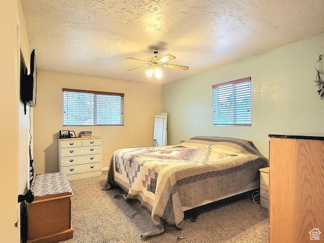 273 S 700 W, Parowan, UT 84761 - bedroom featuring multiple windows, carpet flooring, a textured ceiling, and a ceiling fan