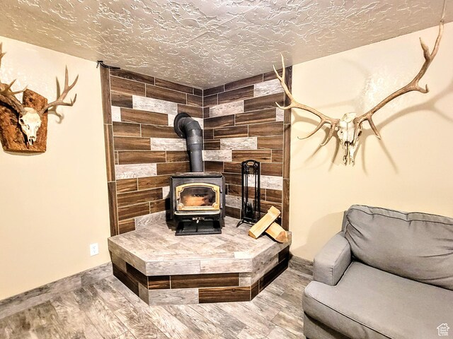273 S 700 W, Parowan, UT 84761 - detailed view of a wood stove, wood finished floors, and a textured ceiling