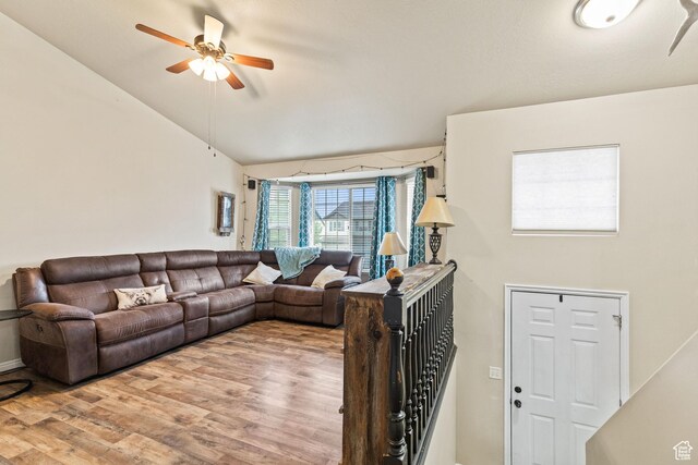 78 N Peach St E, Santaquin, UT 84655 - living area with ceiling fan, light wood-style floors, and lofted ceiling