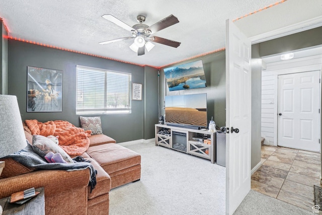 517 E Canyon View Dr N, Ogden, UT 84404 - living area with a ceiling fan, baseboards, carpet flooring, and a textured ceiling