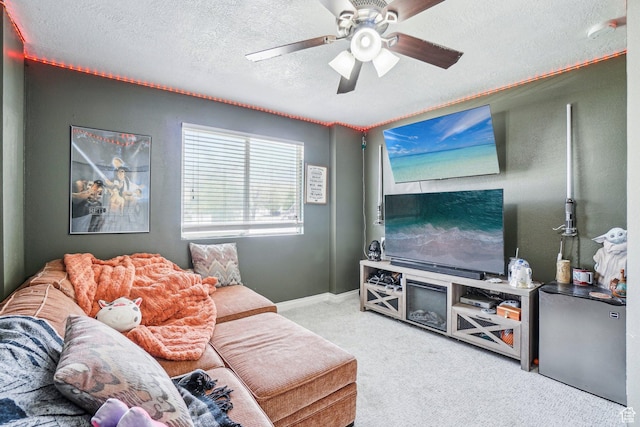 517 E Canyon View Dr N, Ogden, UT 84404 - living room with carpet floors, a textured ceiling, and ceiling fan