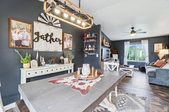 517 E Canyon View Dr N, Ogden, UT 84404 - dining space featuring ceiling fan, wood finished floors, and vaulted ceiling